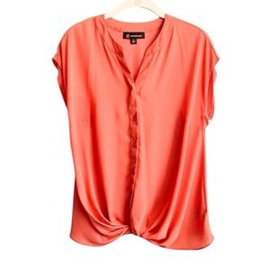 INC International Concepts Cap Sleeve Blouse Mixed Media Orange Size M